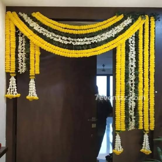 Premium Yellow Marigold & White Flower Door Decoration